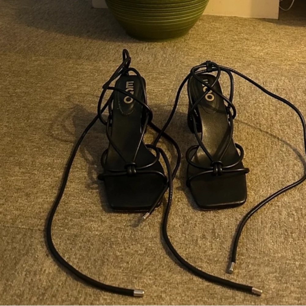 EGO Black Strappy Lace-Up Heels